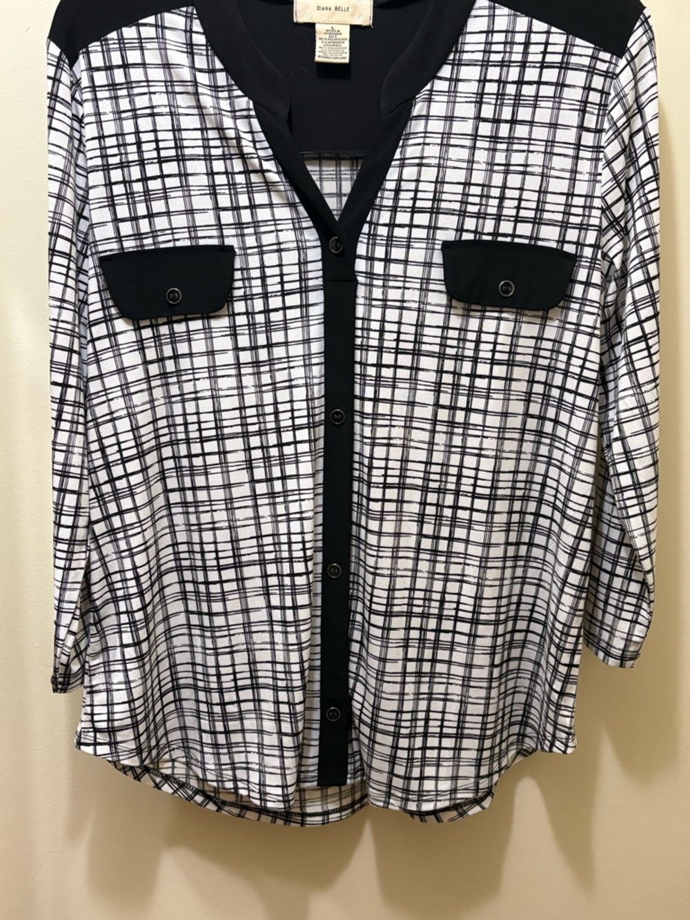 Diane Belle Black & White Plaid Top